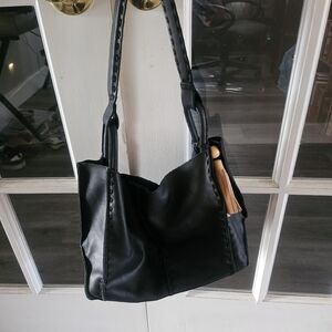 The Sak Black Tote Bag with Tan Accent